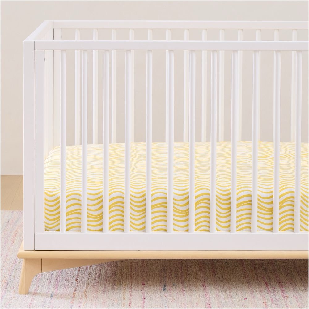 West Elm Blaine Fitted Crib Sheet Yellow Soft Waves‎ Cotton Kids NEW